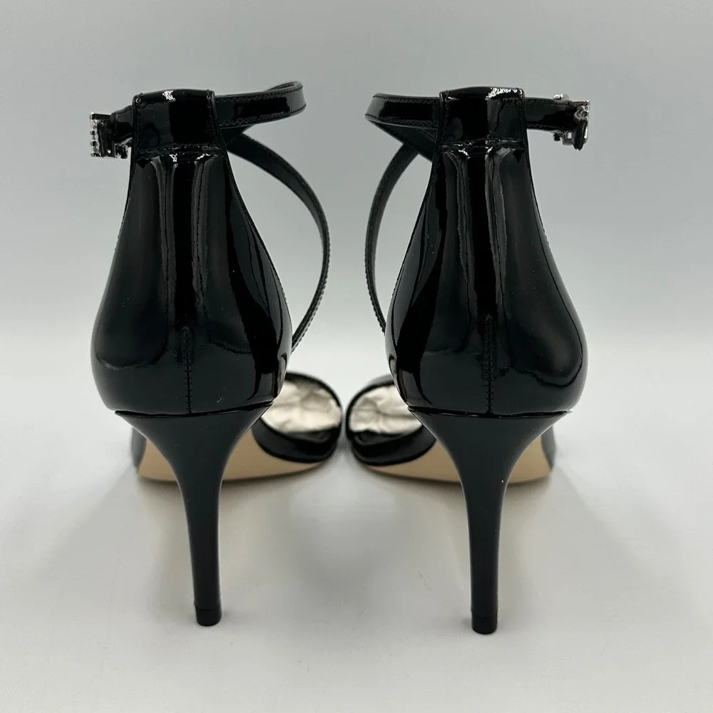 Michael Kors Ava Mid Sandal wmns 6 Black Patent Leather Stiletto Heel Sleek Chic